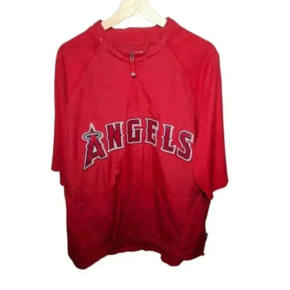 VTG Anaheim Angels Majestic Windbreaker Mens XL Red MLB Baseball 3/4 SLEEVE - Picture 1 of 15